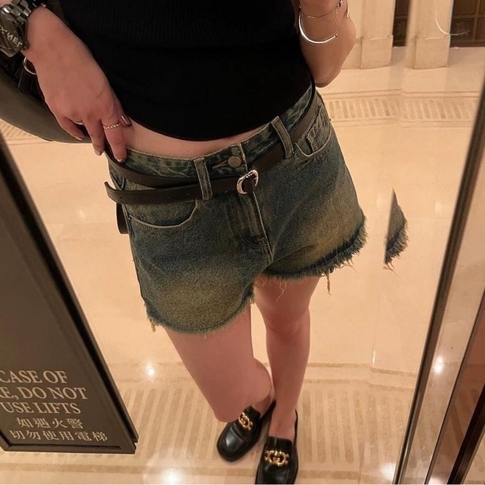 Denim Cutoff Shorts with Belt